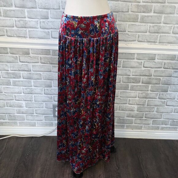 Natural Life Lisa Velvet Maxi Skirt Women Red Floral Large Boho Feminine - Picture 8 of 9